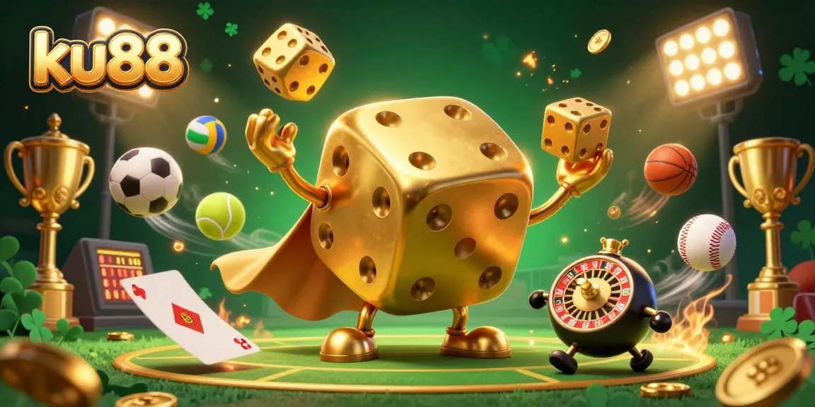 Experience thrilling sports betting action with ku88's vibrant 3D casino illustration.