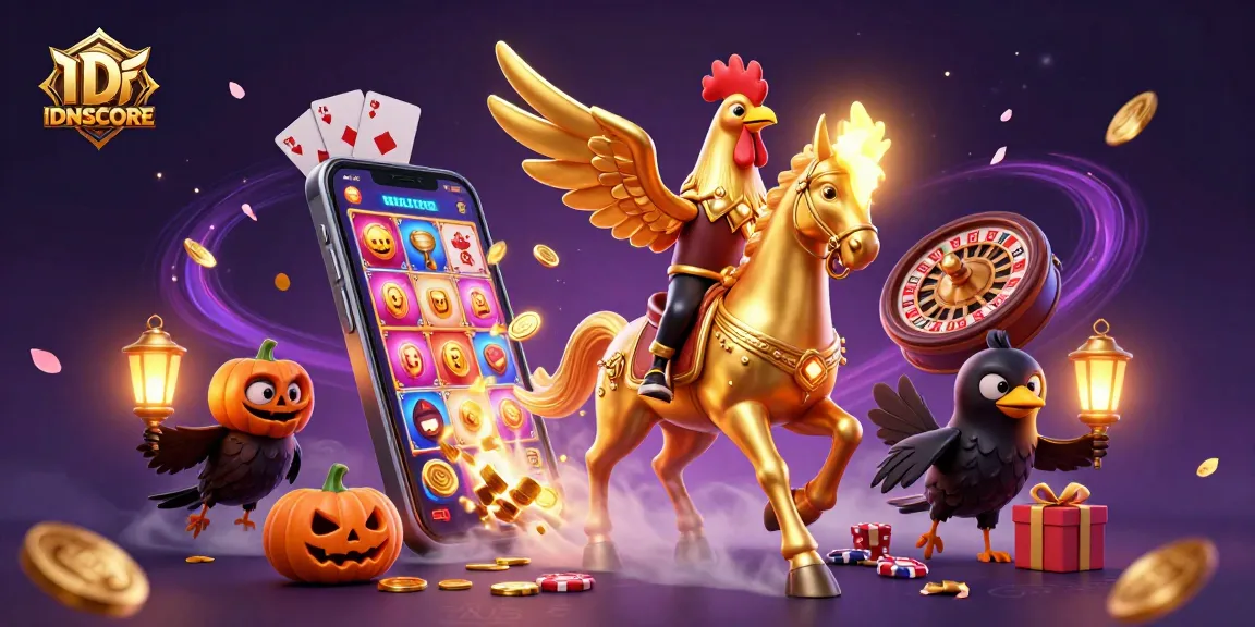 IDNSCORE's vibrant gaming experience comes alive with featured characters playing exciting slot games.