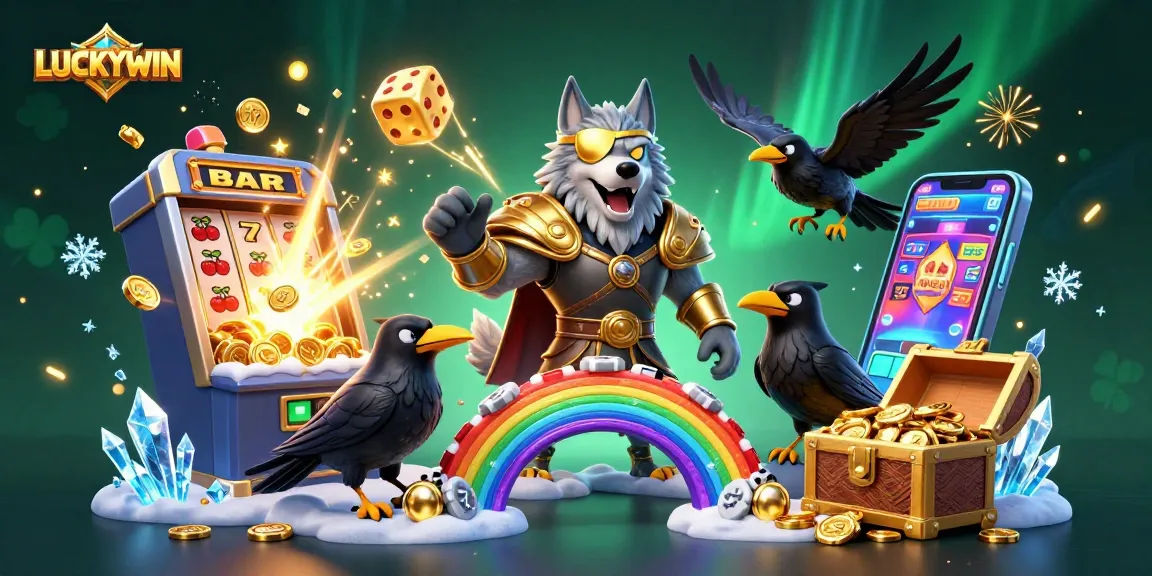 Experience thrilling wins with LUCKYWIN in this vibrant 3D casino illustration bursting with jackpot excitement.