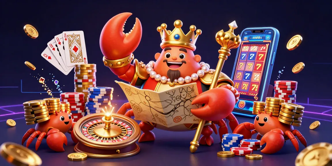 Experience the excitement of xx88 with a golden crab emperor in a vibrant casino scene filled with treasure.