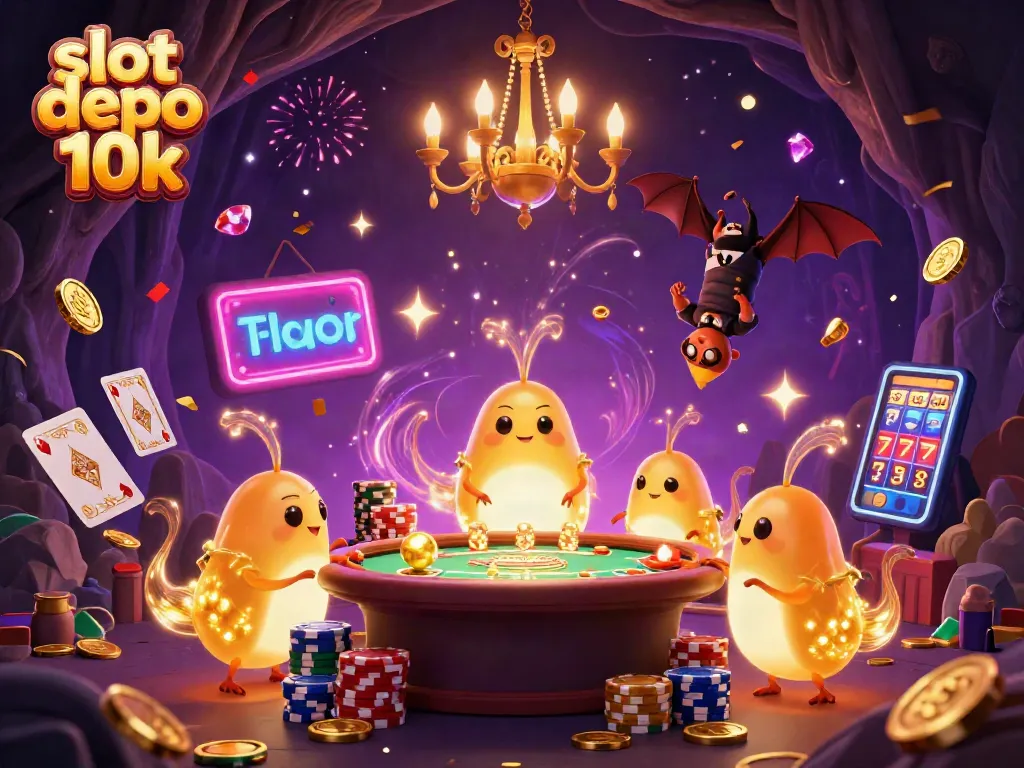 Experience the excitement of slot depo 10k gameplay surrounded by animated casino elements.