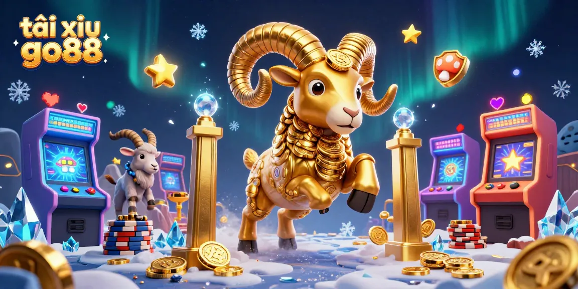 Experience the thrill of tài xỉu go88 with a vibrant scene featuring a colossal ram made of gold coins.