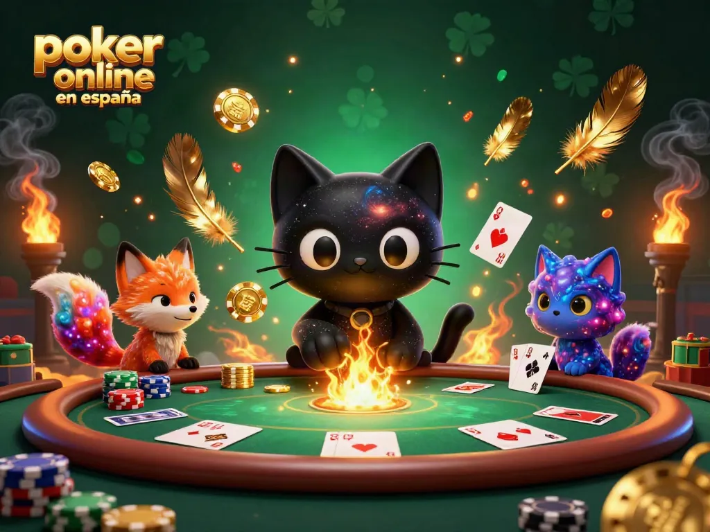 Descubre cómo jugar poker online en España con esta rica y fascinante ilustración de un gato y un zorro galácticos.