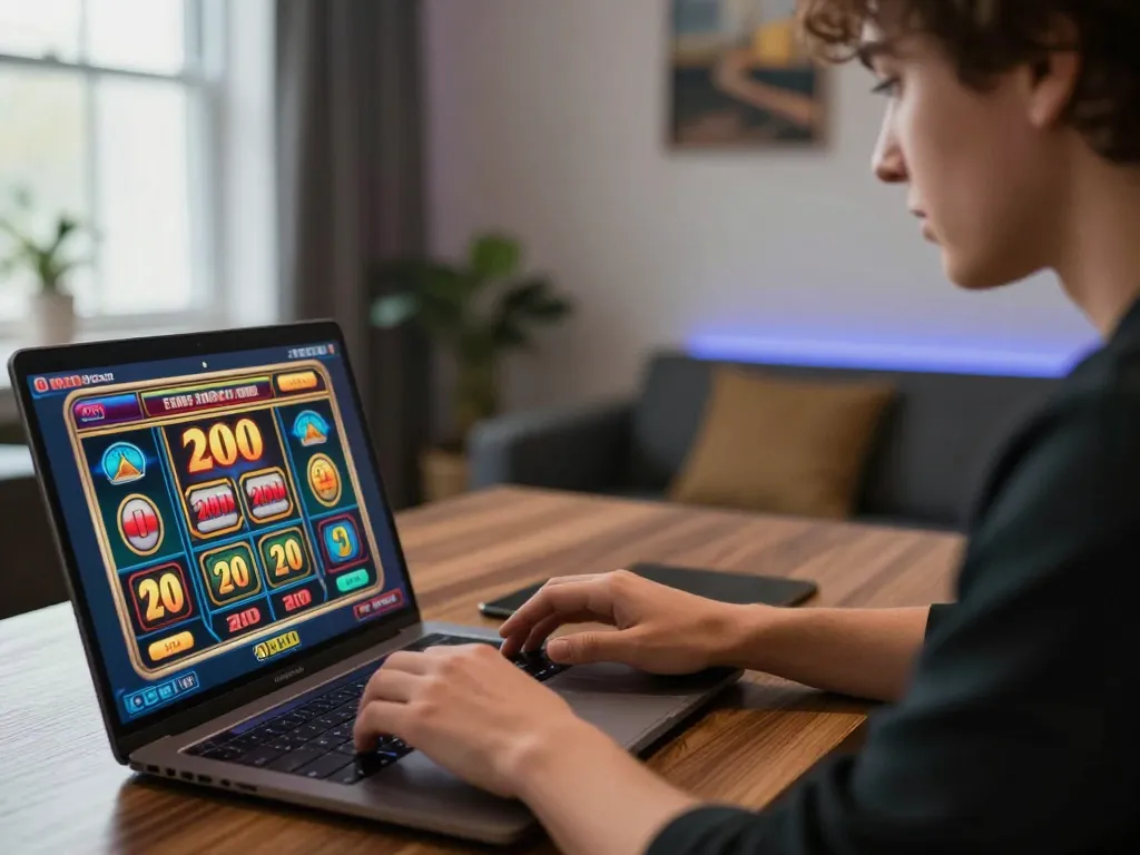Engaging moment of a player focusing on placing a slot bet 200 in an online casino environment.