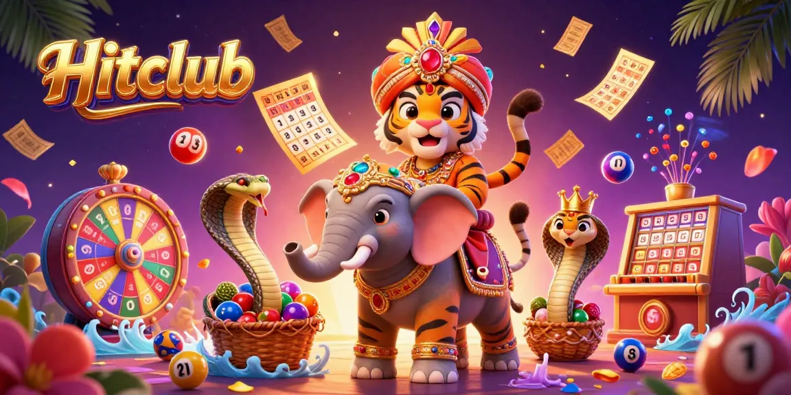 Engage with Hitclub's exciting lottery scene featuring a vibrant 3D carnival of games and dynamic characters.