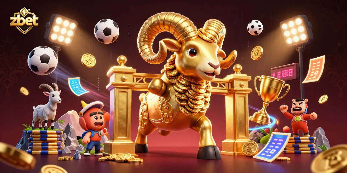 Experience zbet's thrilling sports betting scene with a dynamic depiction of a golden ram charging at a casino.