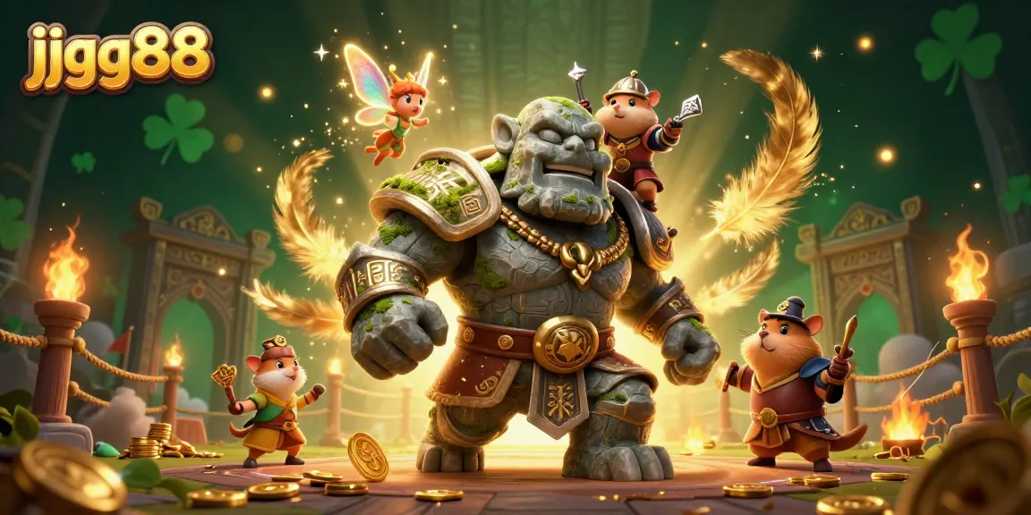 Experience the magic of jjgg88 as the stone guardian awakens amidst glittering casino treasures and dynamic action.