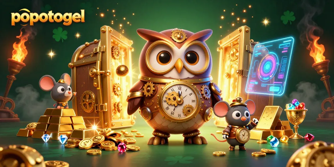 Experience the thrill with popotogel as the time-traveler owl navigates shimmering treasures.