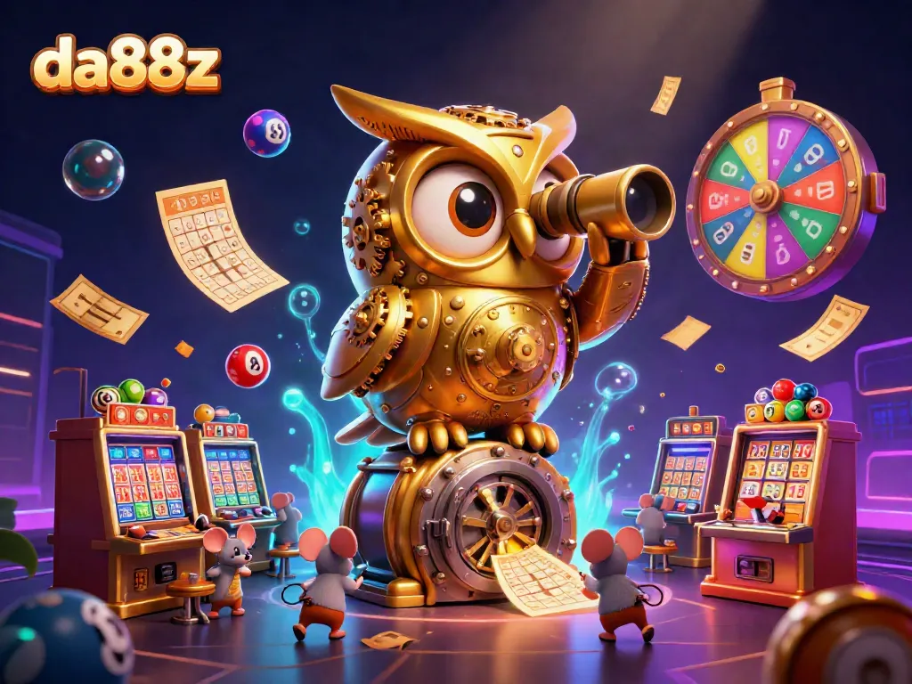 Experience thrilling gameplay at DA88z with vibrant lottery balls and a magical golden owl.