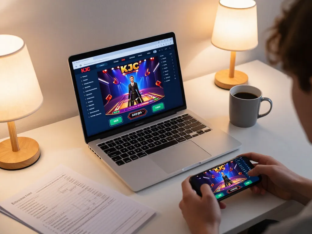 KJC player engaging with online casino on laptop, showcasing a thoughtful gaming strategy