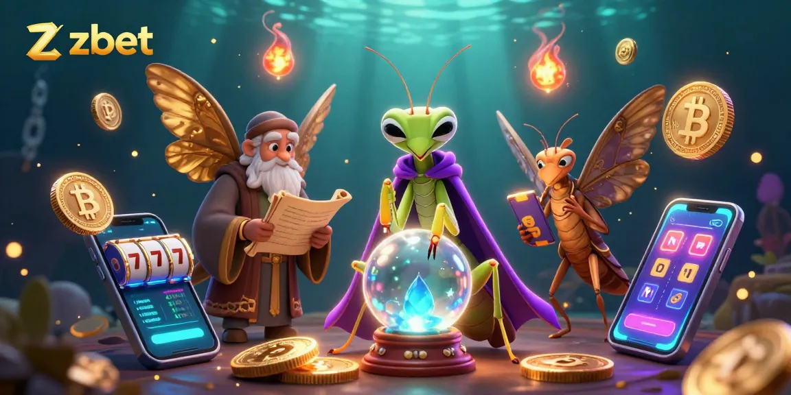 Engage with zbet's captivating gambling scene featuring mystical fortune tellers and crypto elements.