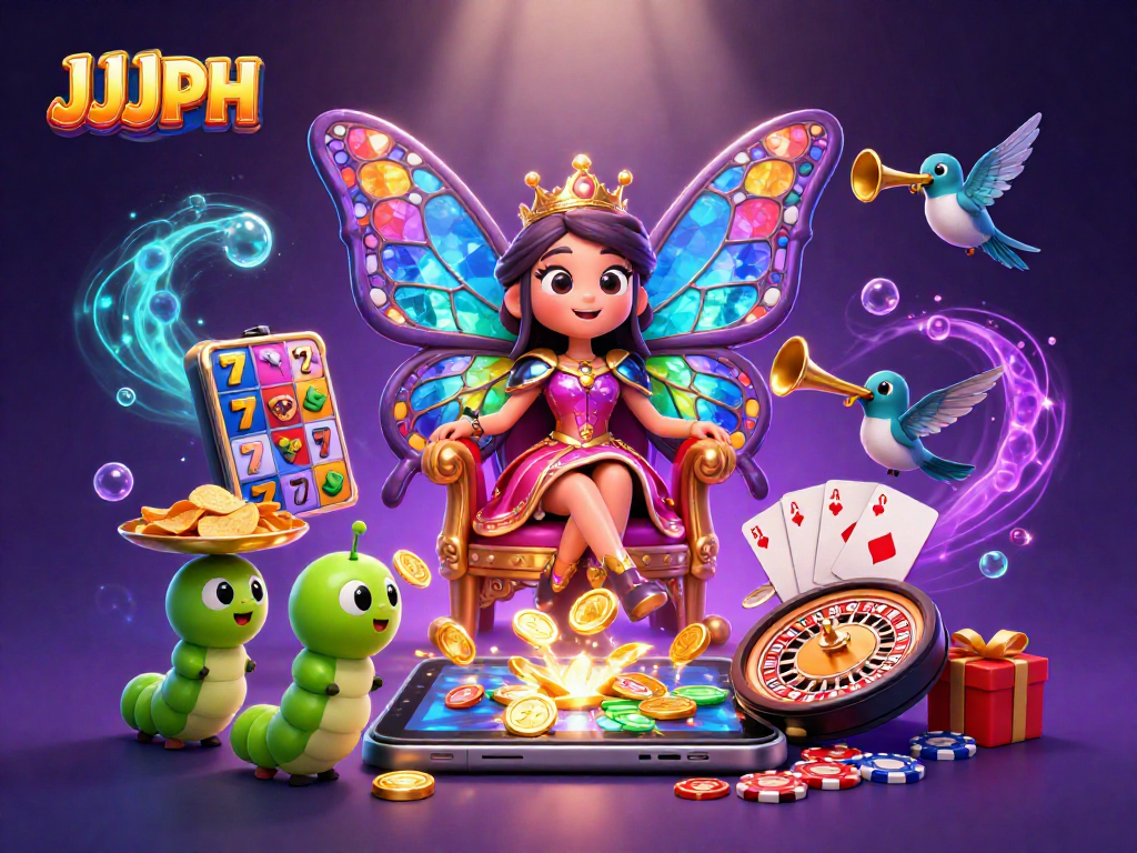 Experience JJJPH's exciting casino world with colorful slots and vibrant 3D characters.
