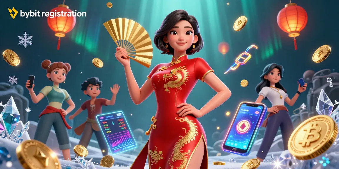 Engage in bybit registration by exploring vibrant crypto elements and a glamorous scene.
