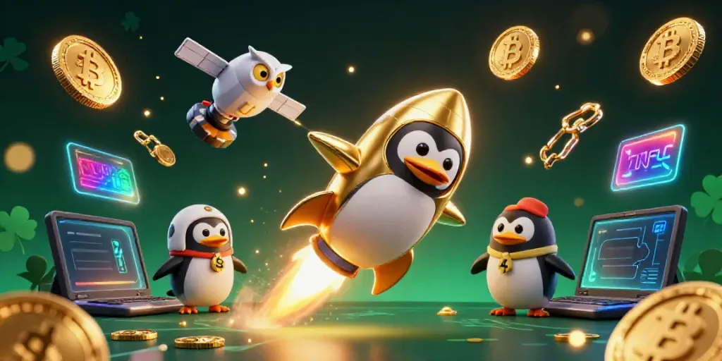 Experience the thrill of sh bet casino adventures with a golden penguin soaring past a poker chip station.