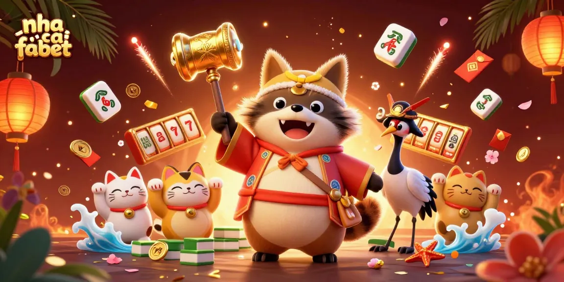 Engage with nha cai fabet's dynamic gaming environment featuring a cheerful tanuki and rich decorations.