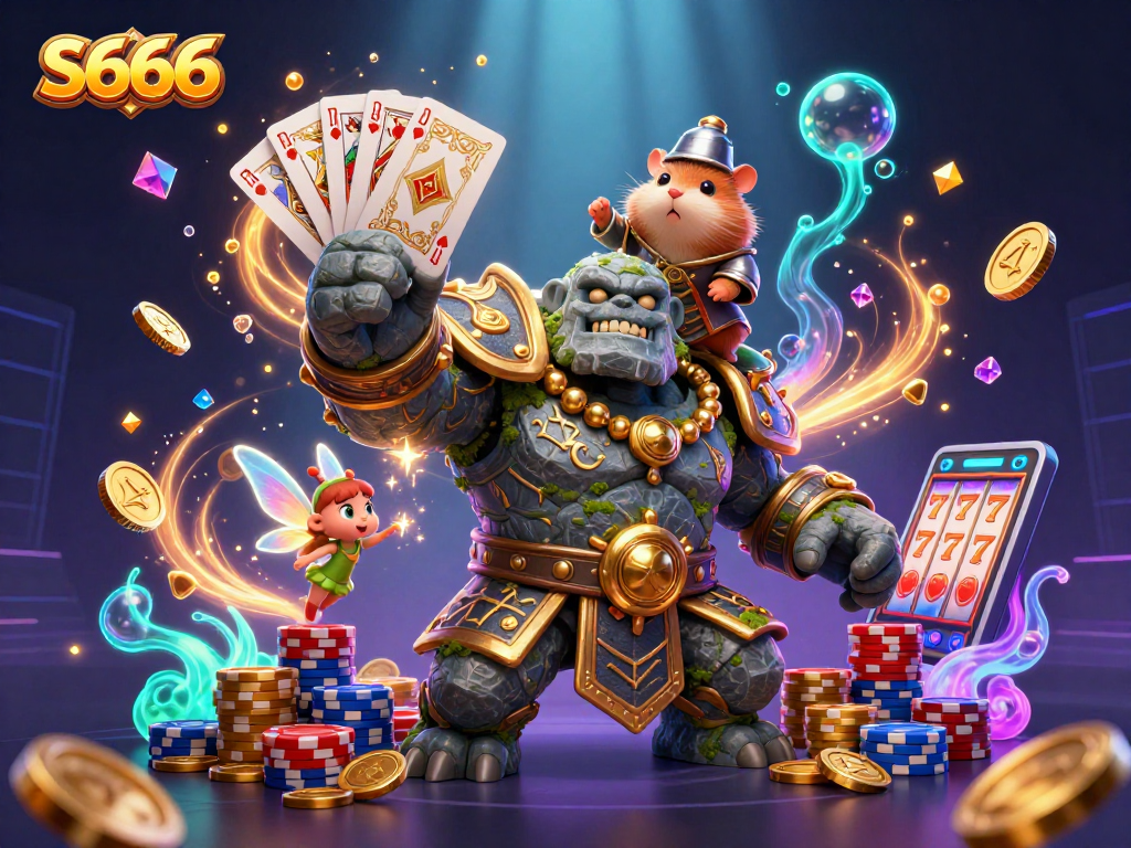 Engage with S666's vibrant casino world, featuring dynamic characters and sparkling casino elements.