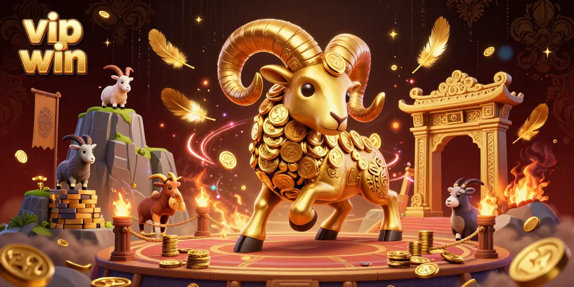 Experience the excitement of vip win with a golden ram charging through a lavish casino scene.