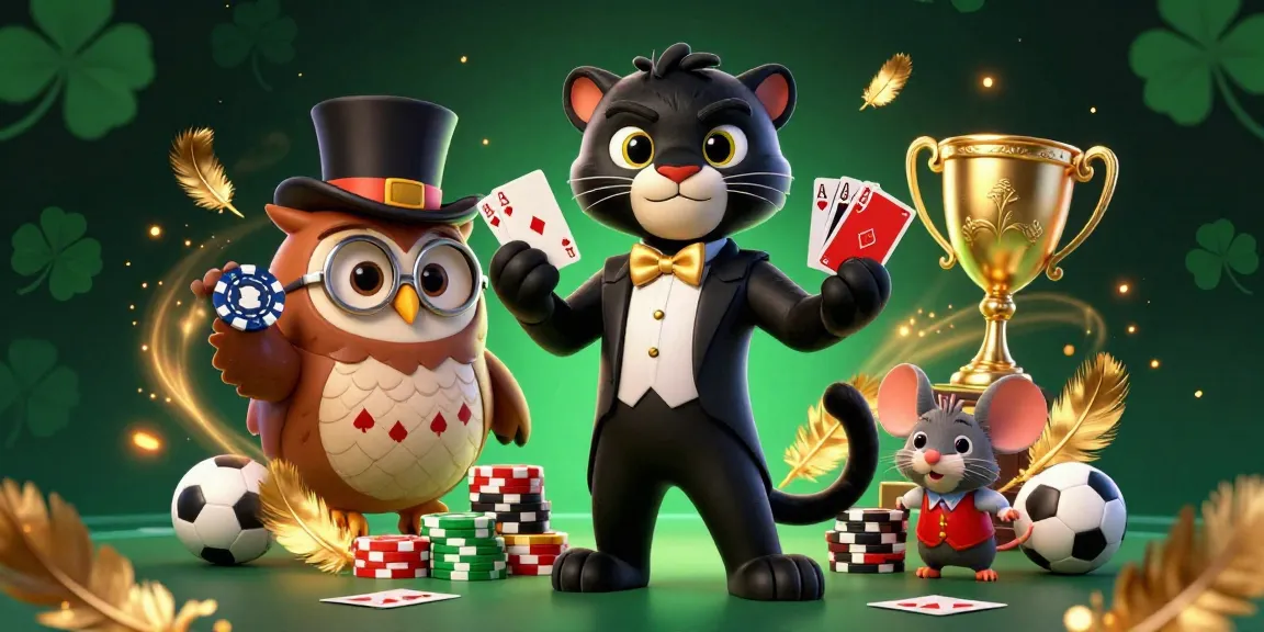 Experience judi bola strategies with a stylish black panther dealer, poker-loving owl, and lucky mouse sharing excitement.
