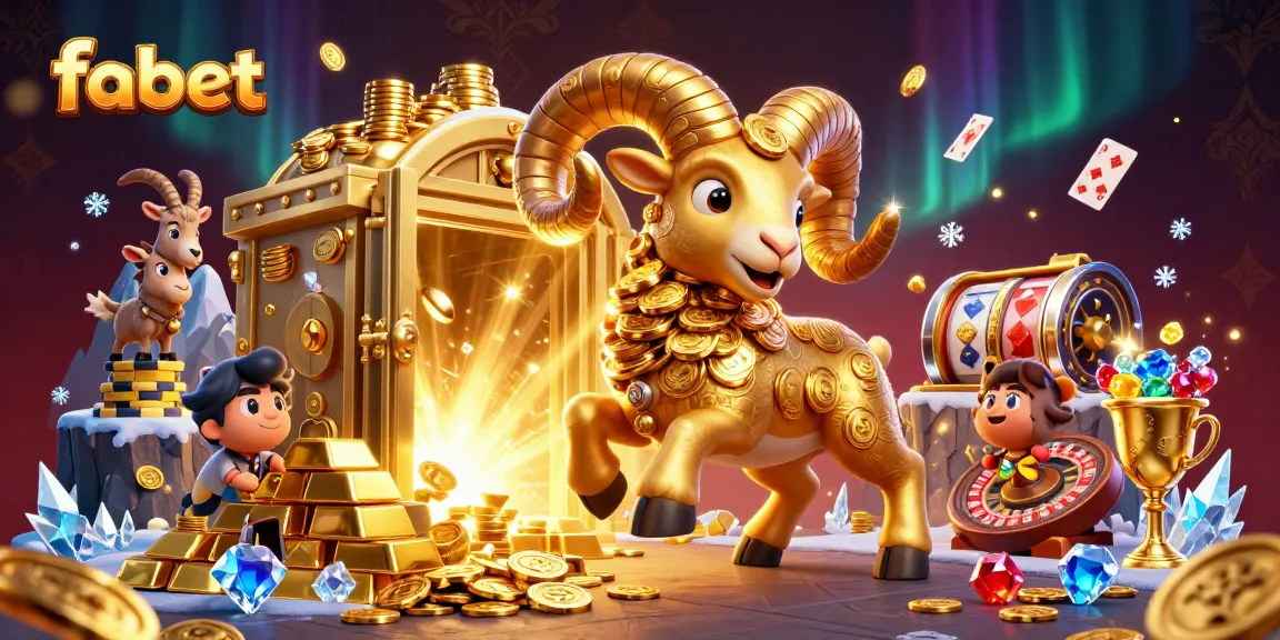 Engage with fabet's thrilling casino action featuring a golden ram charging through a treasure vault.