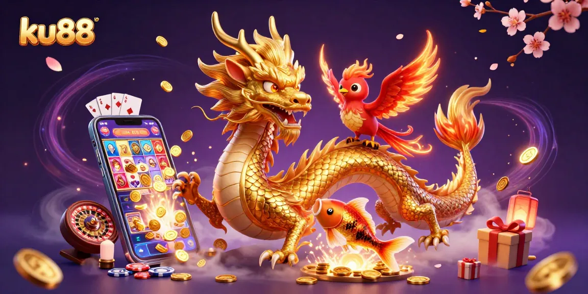Experience thrilling gameplay at ku88 with a golden dragon and vibrant slot games in action.