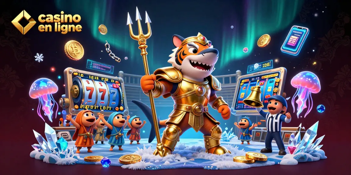 Casino en ligne avec un requin tigre et des poissons applaudissant dans un thème aquatique.