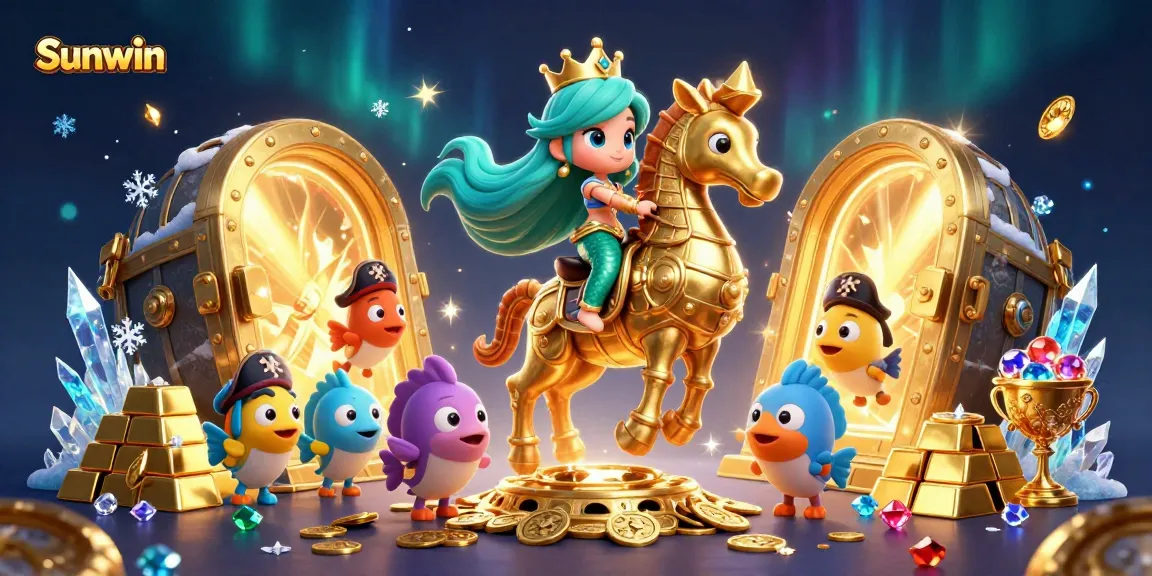 Experience adventure with Sunwin's mermaid princess among treasures in an exciting casino world.