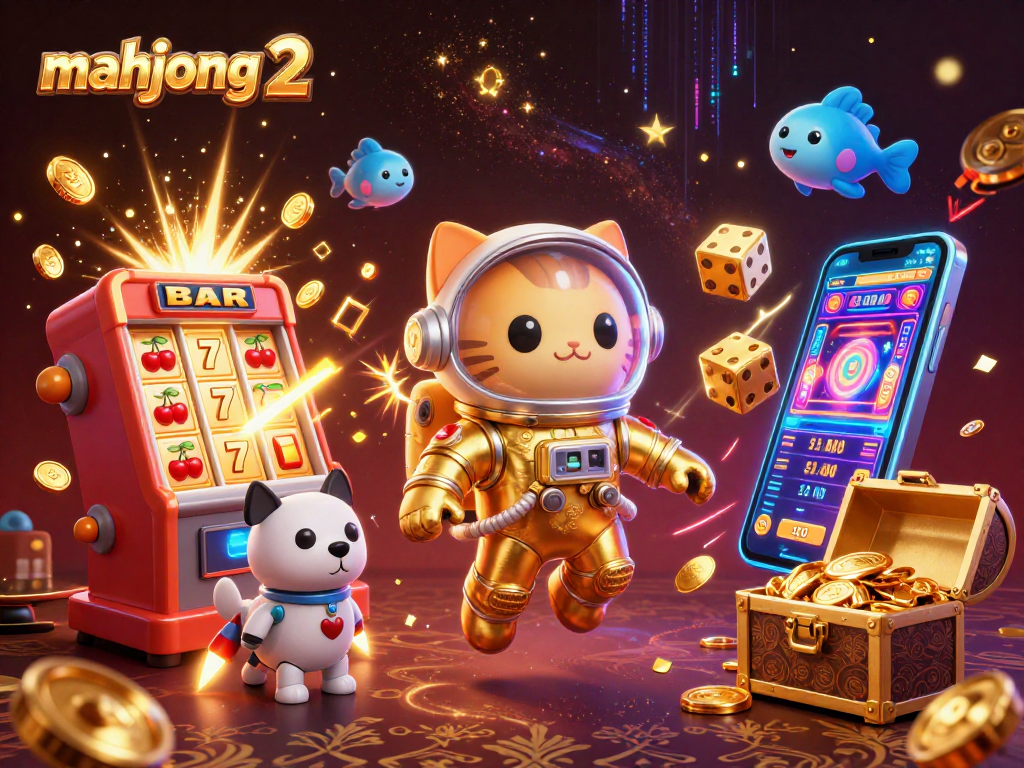 Engage with mahjong 2 through exciting slot animations and dynamic casino elements in this vibrant scene.