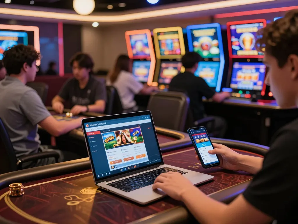 Engaged players enjoying online gaming at nhà cái gg88, showcasing various betting options and a vibrant atmosphere.