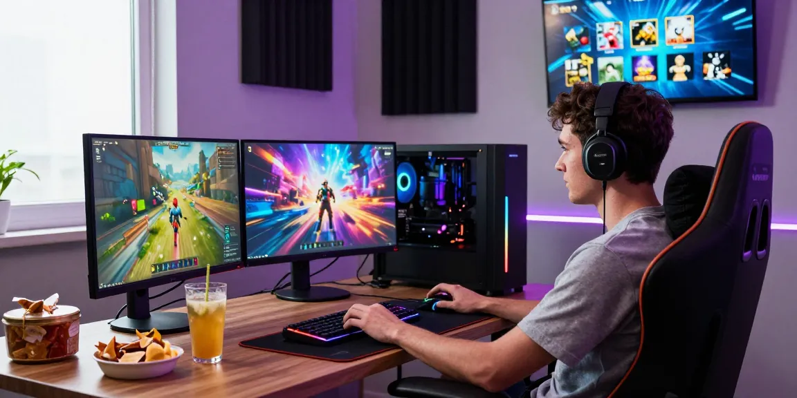 Engaged gamer enjoying a lavowin daftar session in a vibrant, immersive gaming setup