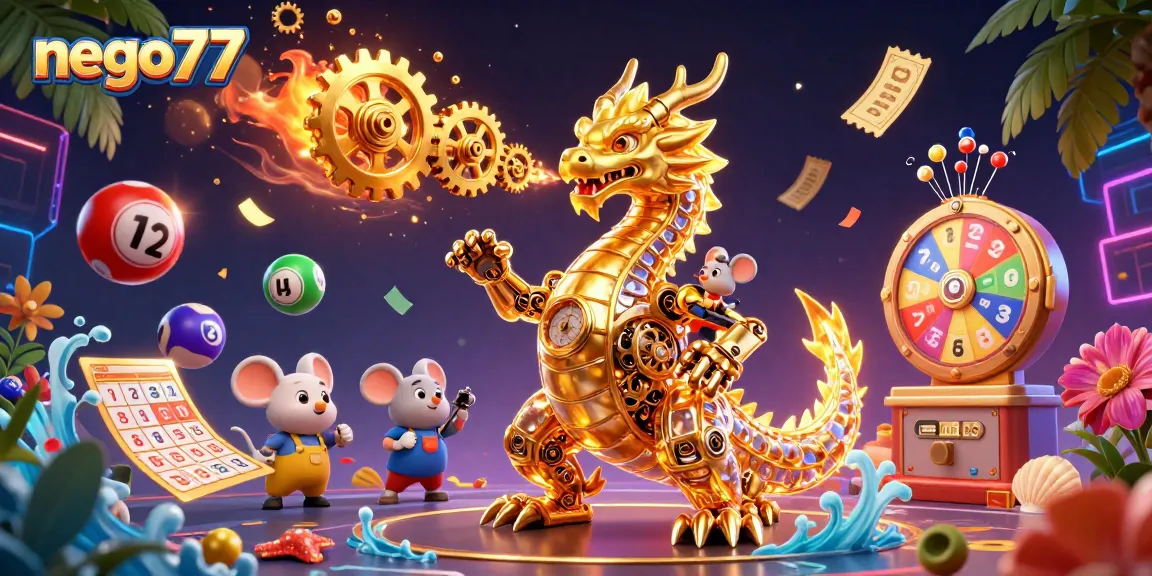 Experience thrilling gameplay with nego77’s animated golden dragon and engaging lottery elements.