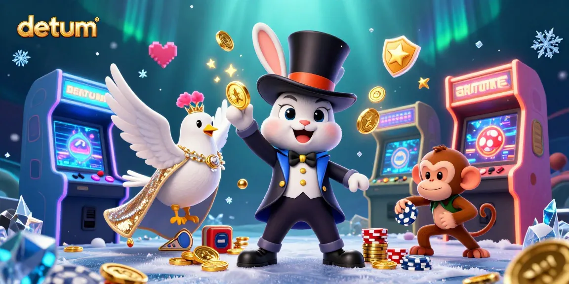 Experience the excitement of casino gaming with datum's vibrant scene of a magician rabbit, 3D game elements, and sparkling gold coins.