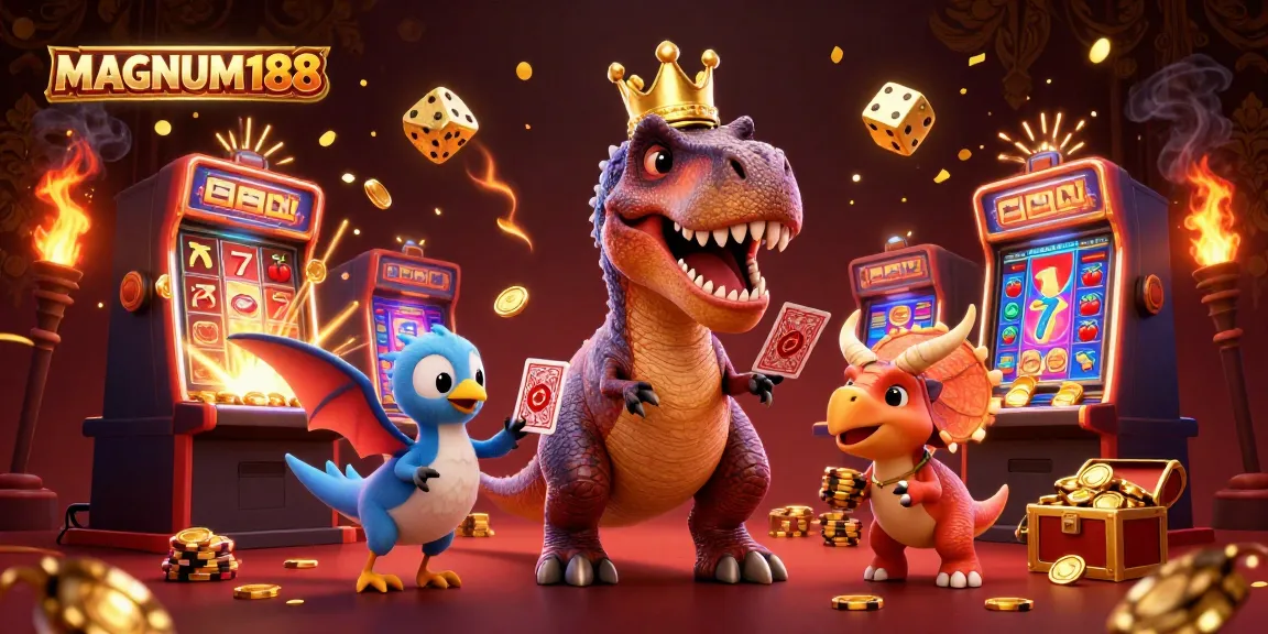 Join the excitement at MAGNUM188 with cartoon characters engaging in thrilling casino action.