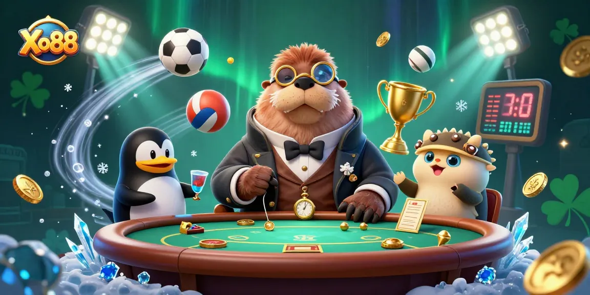Xo88 enhances the excitement of underwater poker with a walrus and friends at the table.