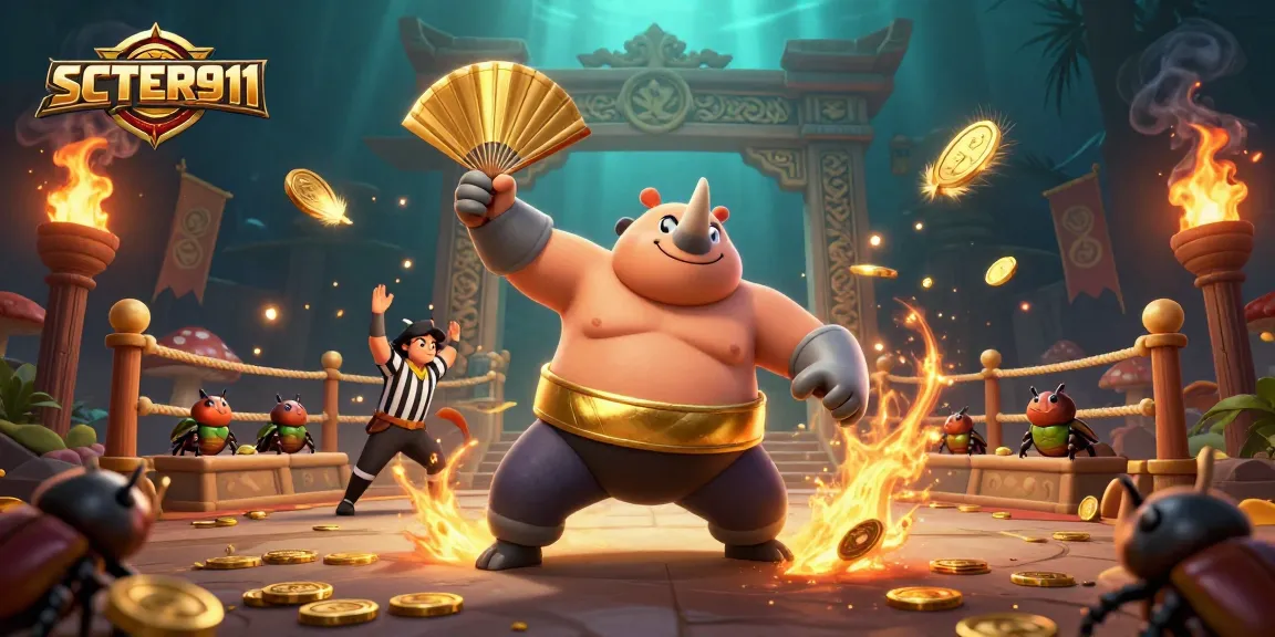 Experience the thrilling SCATTER911 moments with a sumo beetle champion and betting coins.