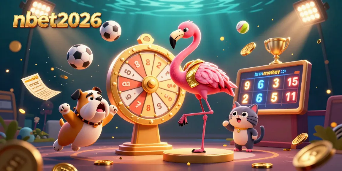 Spin the giant prize wheel with nbet2026 in this dynamic casino illustration, showcasing an exciting gaming atmosphere