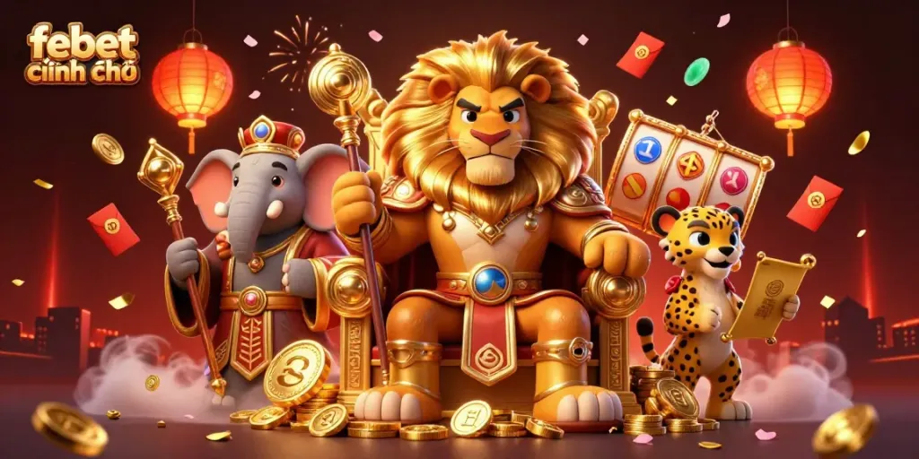 Win big with febet chính chủ at this vibrant online casino scene featuring exciting game elements.