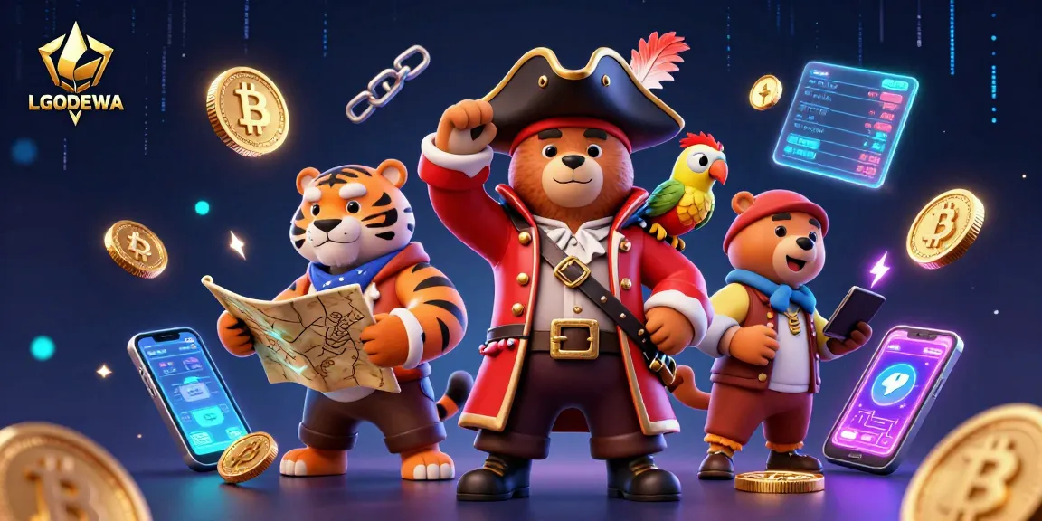 Experience thrilling adventures with LGODEWA, featuring cartoon pirate characters immersed in a vibrant casino atmosphere.