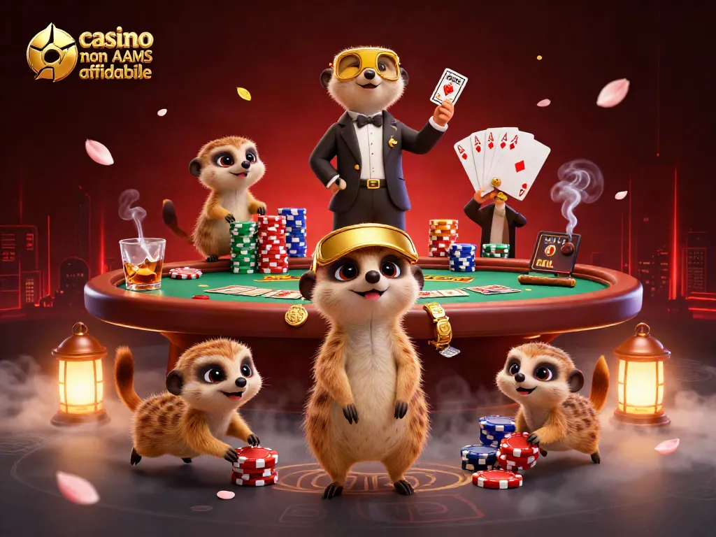 Un gruppo di meerkat in un casinò elaborato, rappresentante un casino non AAMS affidabile.