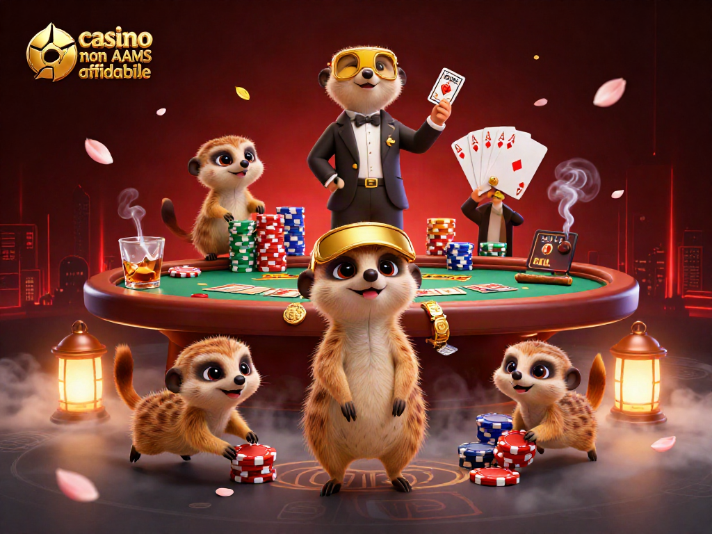 Un gruppo di meerkat in un casinò elaborato, rappresentante un casino non AAMS affidabile.
