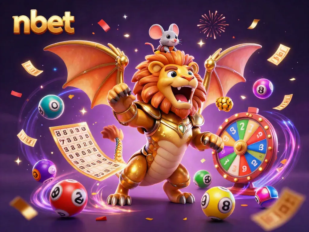 Engage in thrilling gameplay at nbet with vibrant lottery balls and a magical chimera scene.