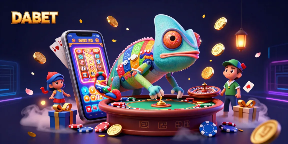 DABET's vibrant chameleon casino owner amidst thrilling gambling elements, showcasing the excitement of online gaming.