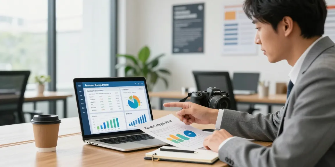 Business energy consultant assisting a client in switch business energy supplier, showcasing charts and dashboards in a modern office.