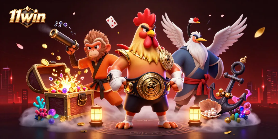 Experience thrilling gameplay with 11win's vibrant casino scene featuring dynamic characters and rich casino elements.