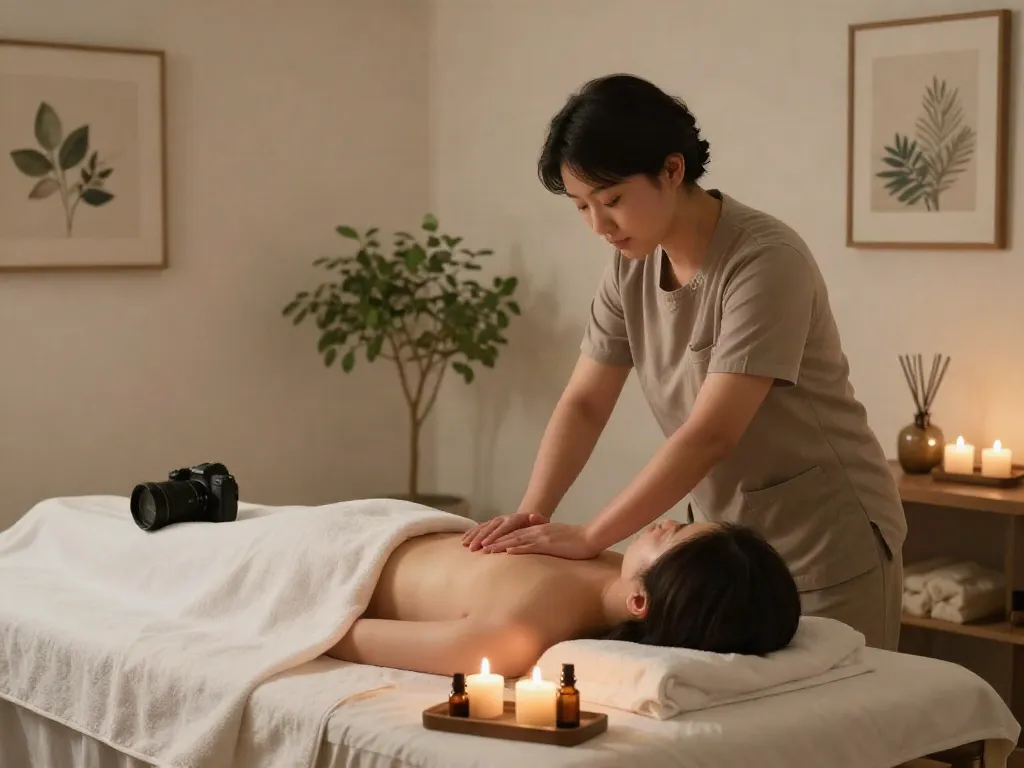 화곡동출장안마 providing a peaceful massage therapy scene with soothing ambiance and skilled therapist.