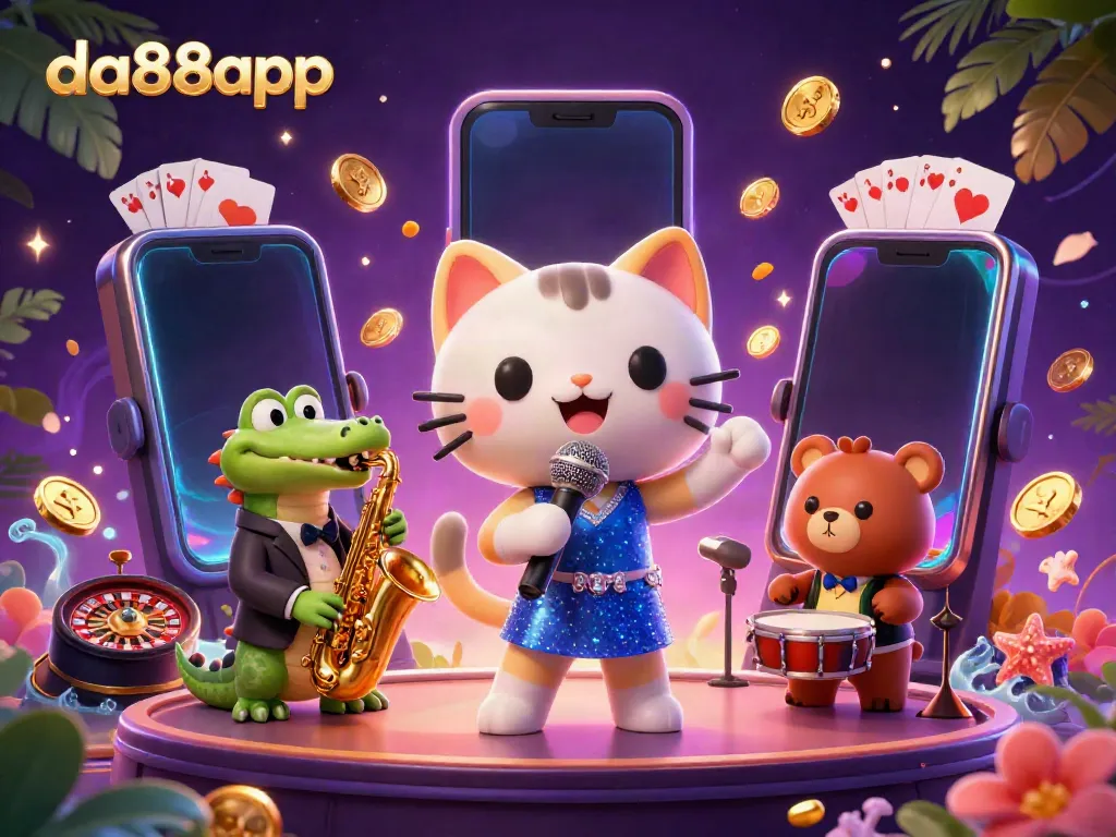 Experience the excitement of da88app with our animated casino scene featuring fun characters and dynamic gaming elements.