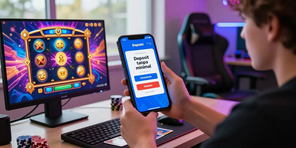 Player enjoying an online slot game with deposit tanpa minimal on display in a vibrant gaming setup.