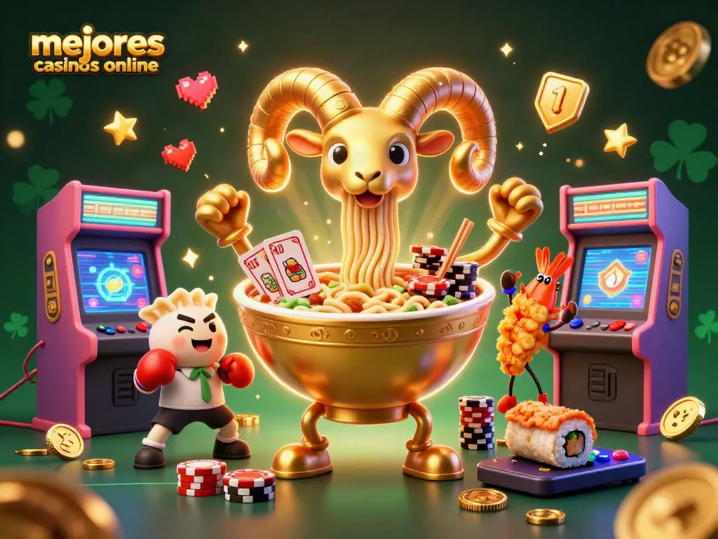 Mejores casinos online: ilustración vibrante de un casino 3D lleno de acción.
