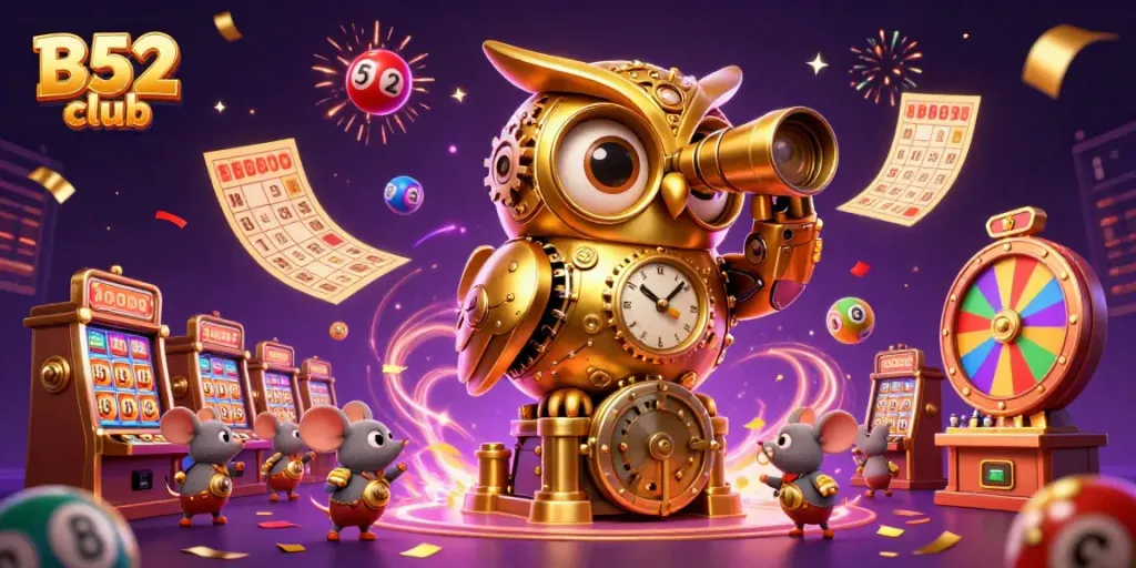 Experience thrilling gameplay at B52 club with a dynamic casino scene featuring vibrant lotteries and festive elements.