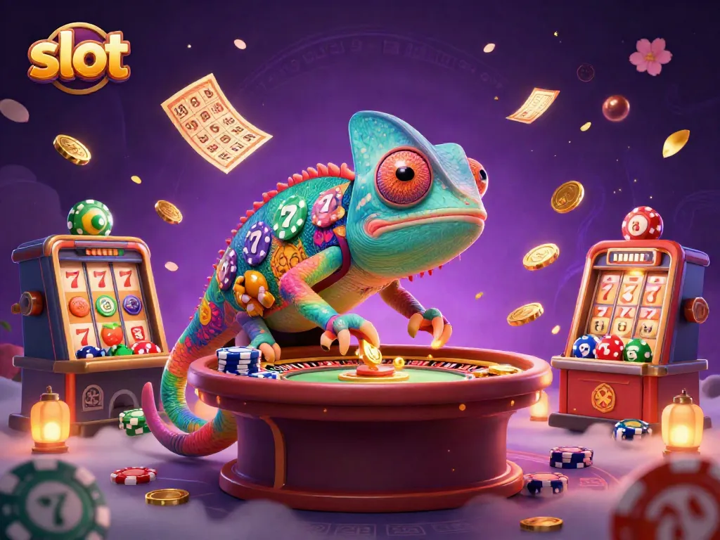 Engage with thrilling slot action featuring a chameleon casino owner amidst dynamic game elements.