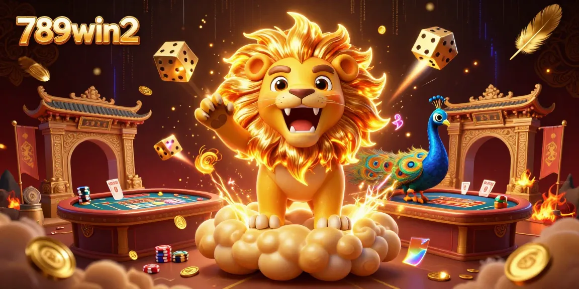 Bet big at 789win2 with a dynamic casino scene featuring a triumphant sun lion and golden dice.